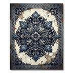 Ornate Blue Silver Victorian Medallion Rug