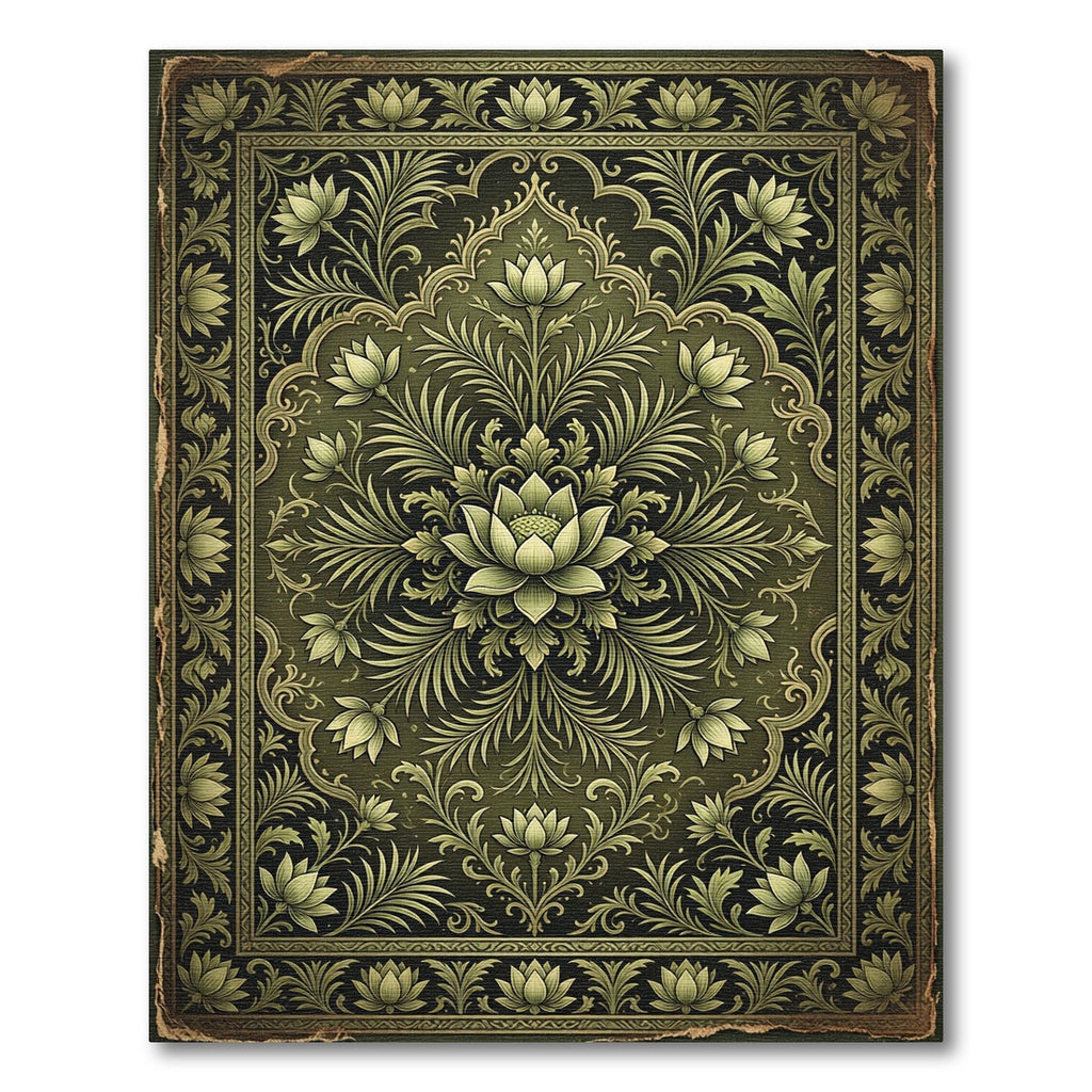Elegance Sage Lotus Botanical Medallion Rug