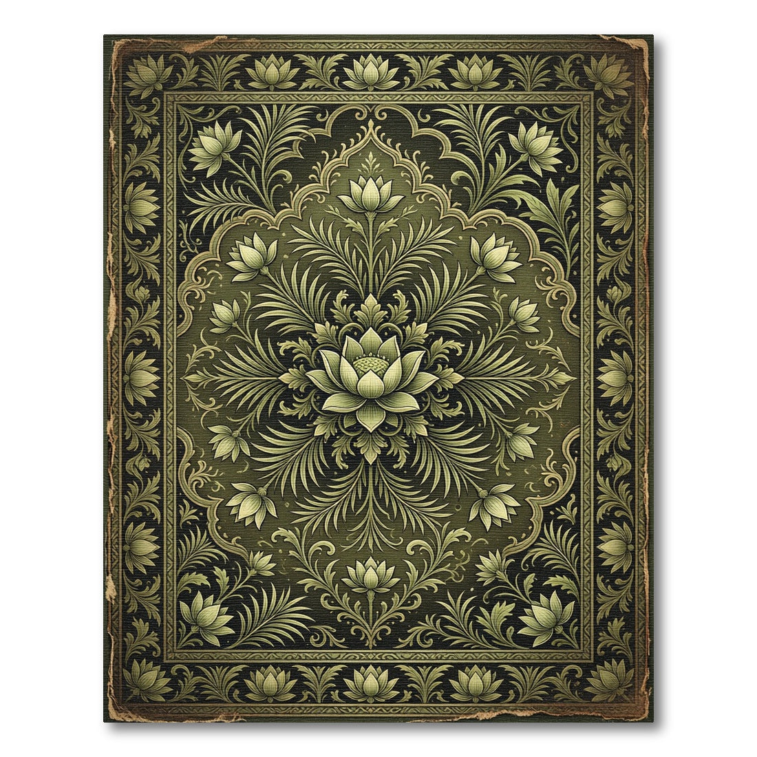 Elegance Sage Lotus Botanical Medallion Rug