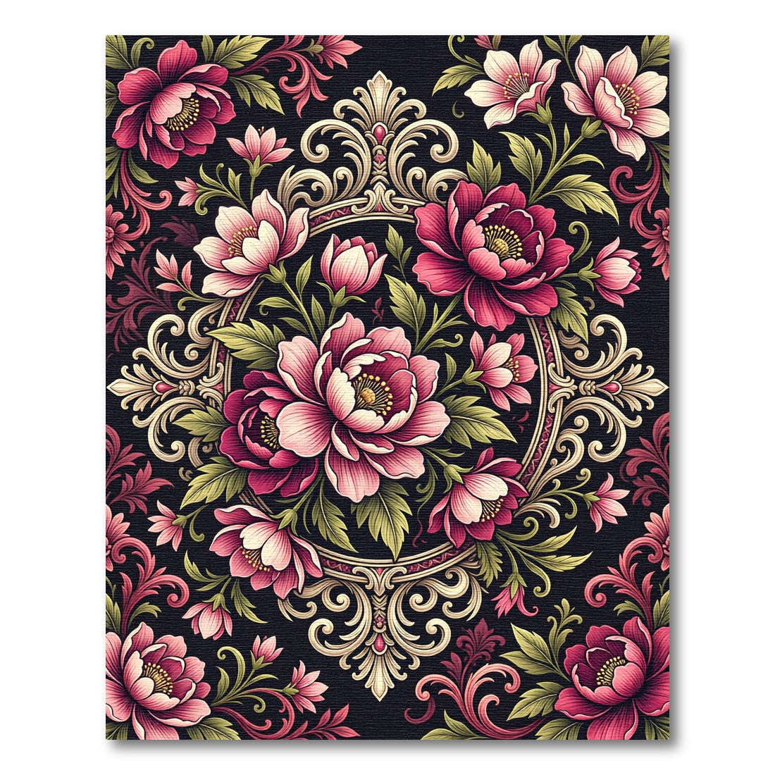 Elegant Pink Floral Baroque Medallion Rug