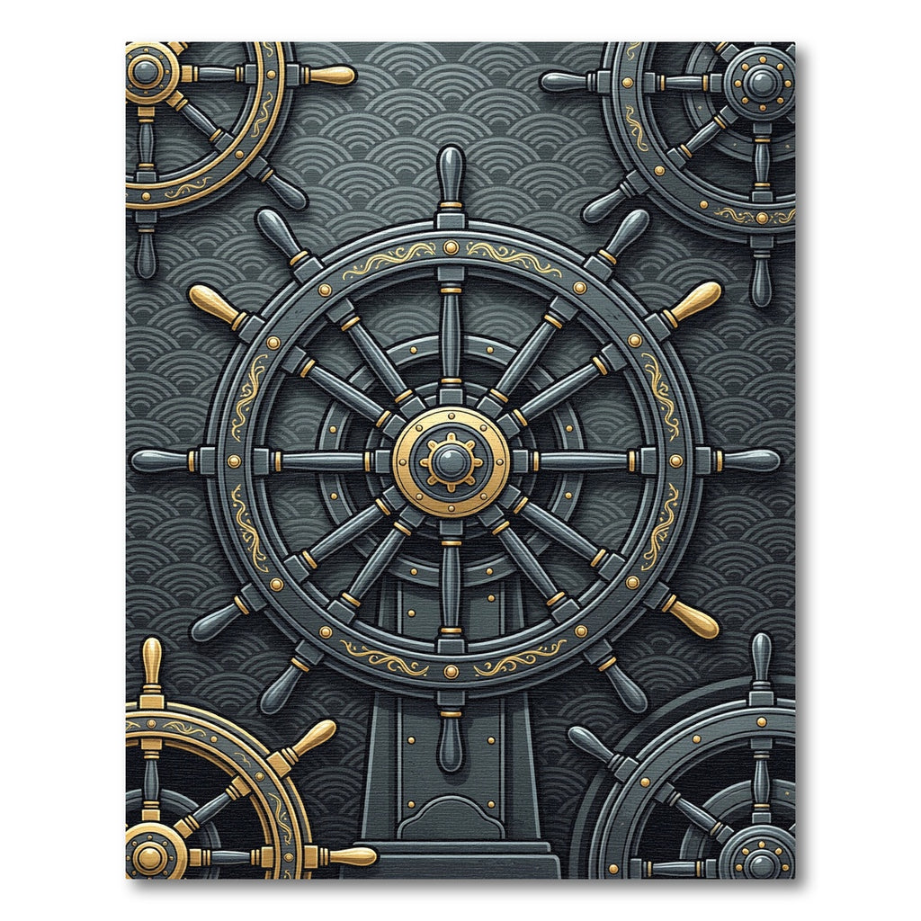 Sophisticated Charcoal Nautical Helm Wave Art Rug