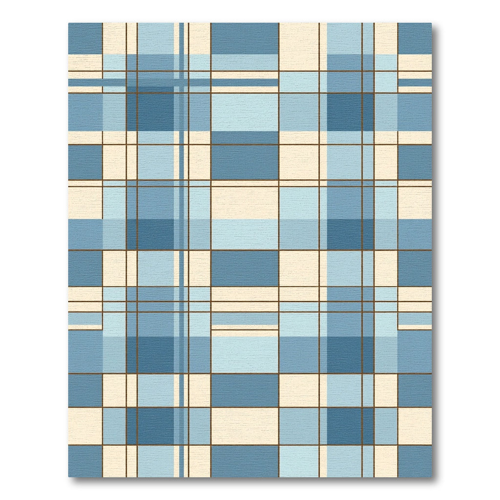Blue Geometric Grid Plaid Check Rug