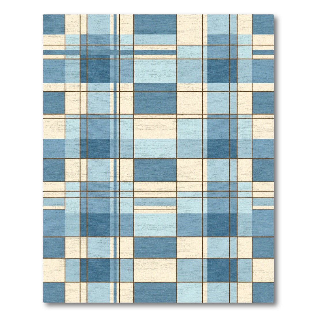 Blue Geometric Grid Plaid Check Rug