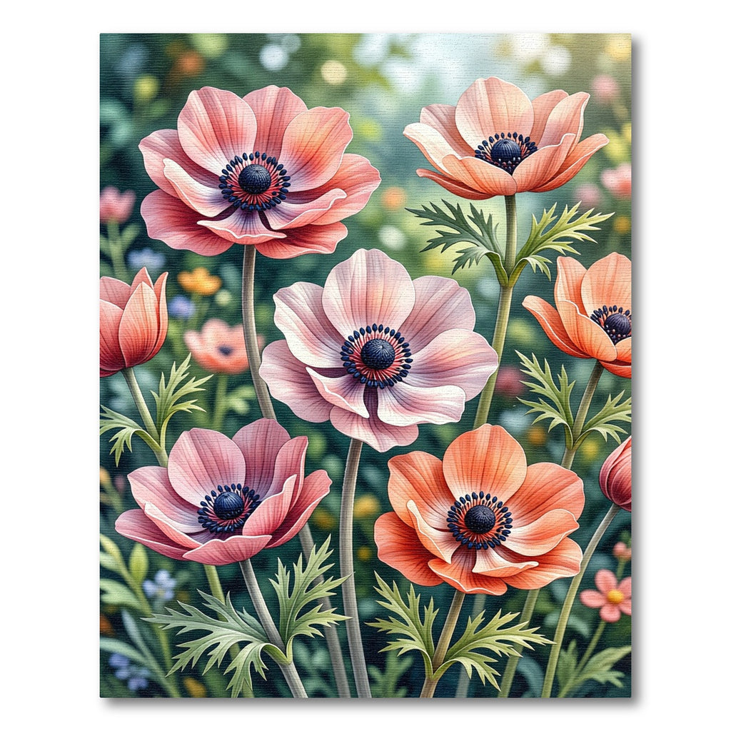 Soft Peach Anemone Floral Bloom Rug