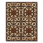 Ornate Brown Medallion Fleur-de-lis Grid Rug