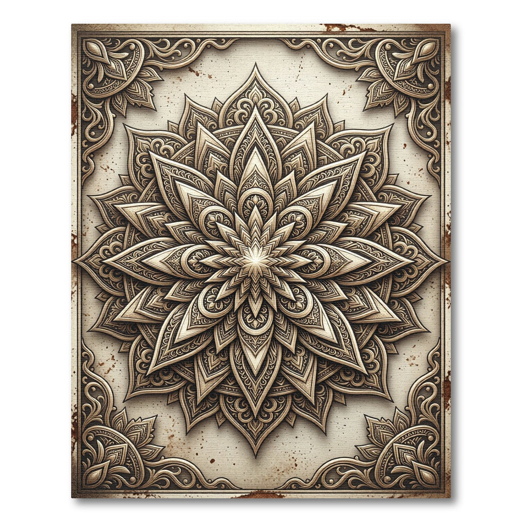 Ornate Golden Floral Layered Mandala Rug