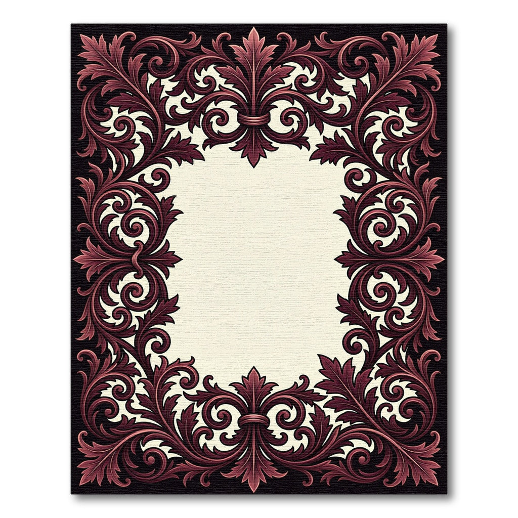 Ornate Burgundy Victorian Acanthus Scroll Rug