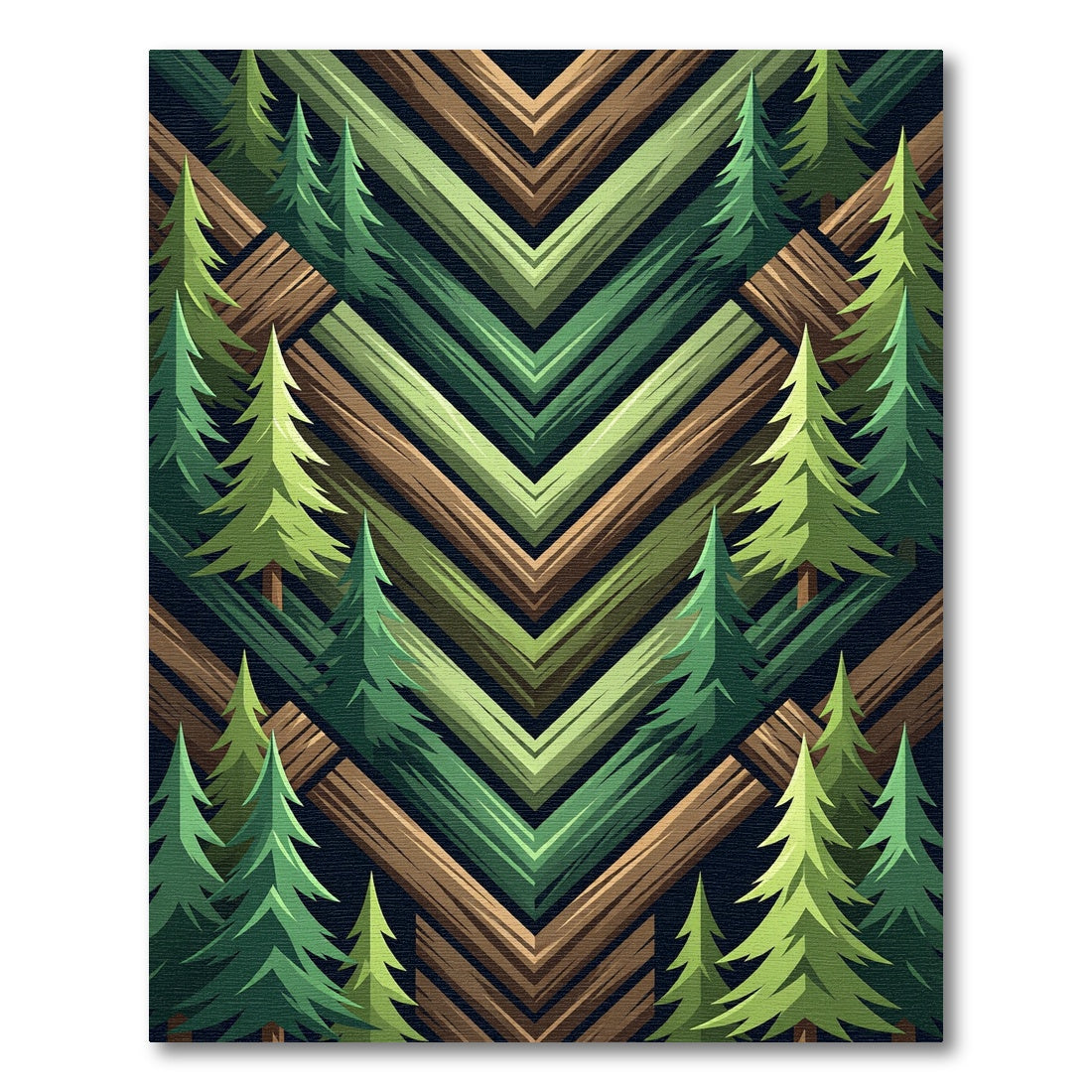 Green Pine Forest Chevron Abstract Rug