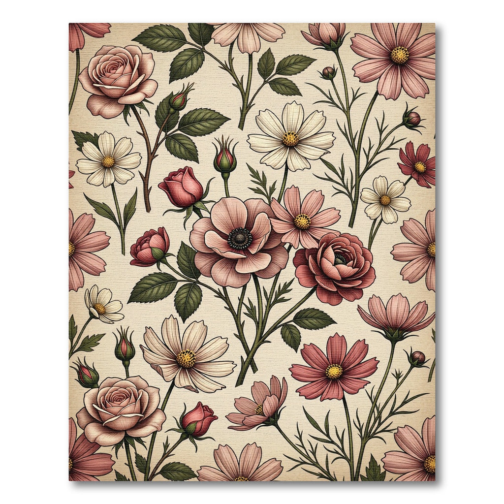 Vintage Romantic Blush Floral Botanical Art Rug