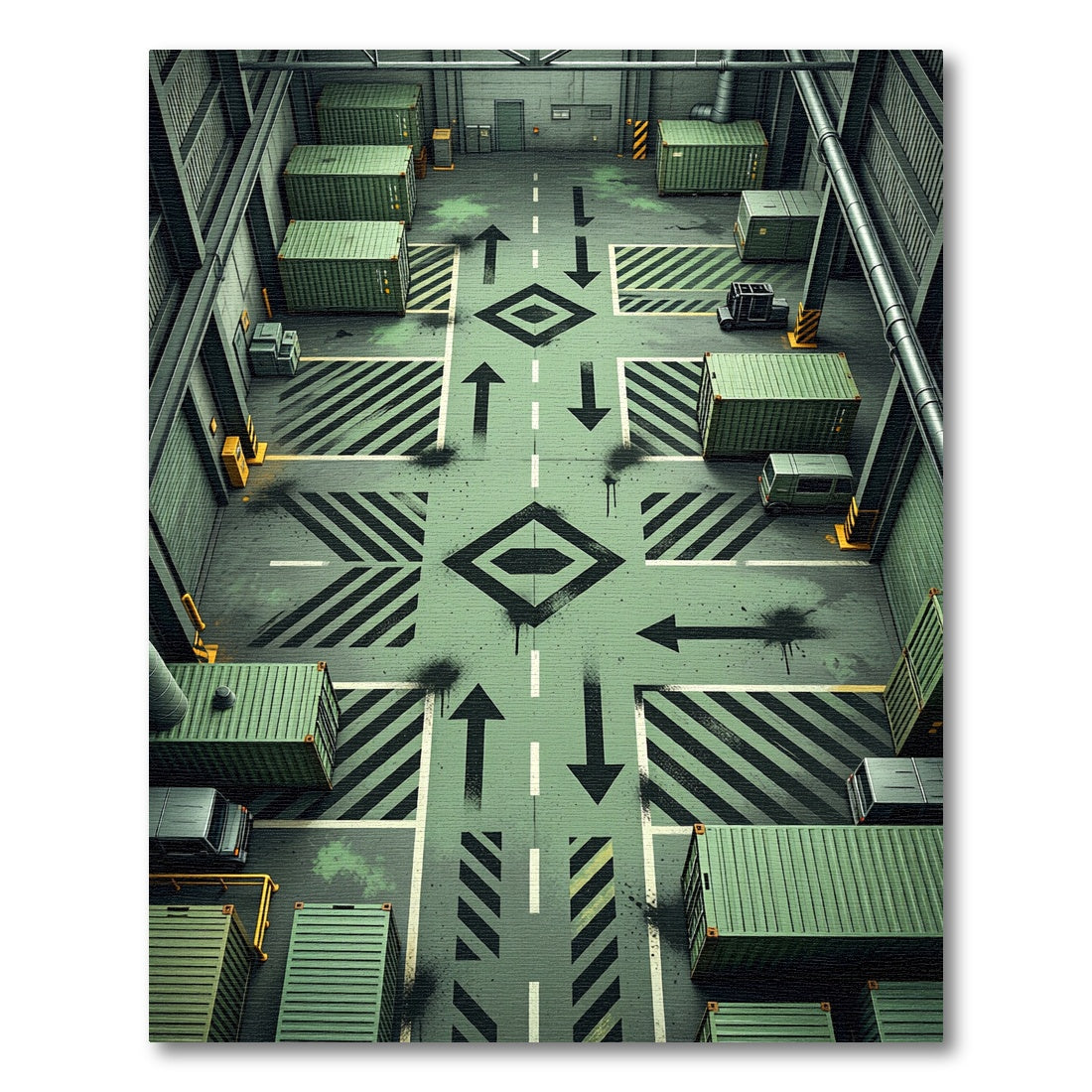 Industrial Green Directional Arrow Ground Rug