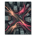 Abstract Cityscape Pink Energy Burst Rug