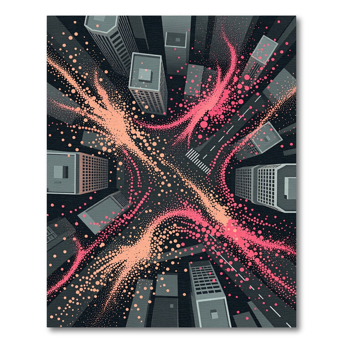 Abstract Cityscape Pink Energy Burst Rug