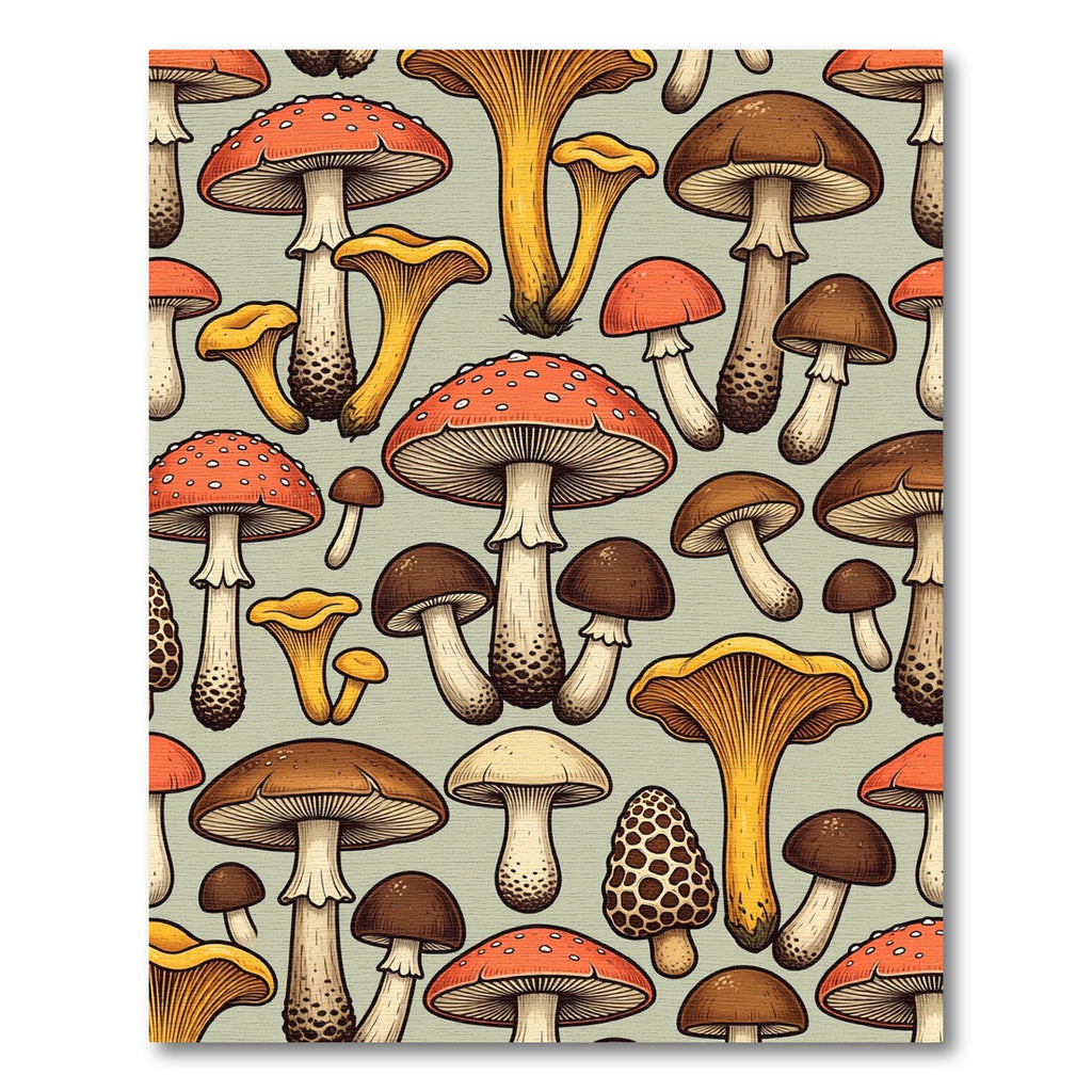 Autumnal Forest Mushroom Botanical Illustration Rug