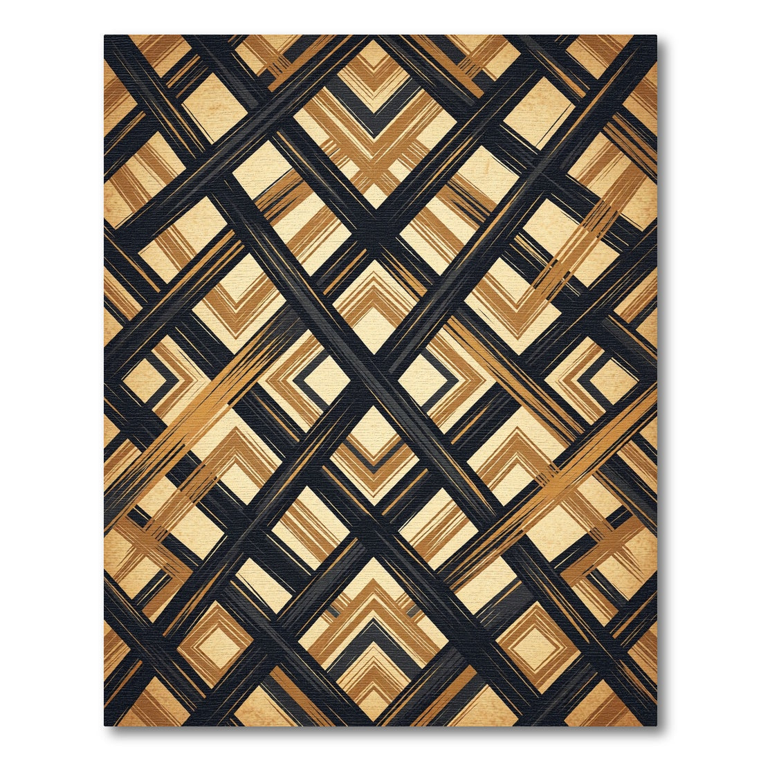 Black and Gold Intersecting Diamond Weave Rug