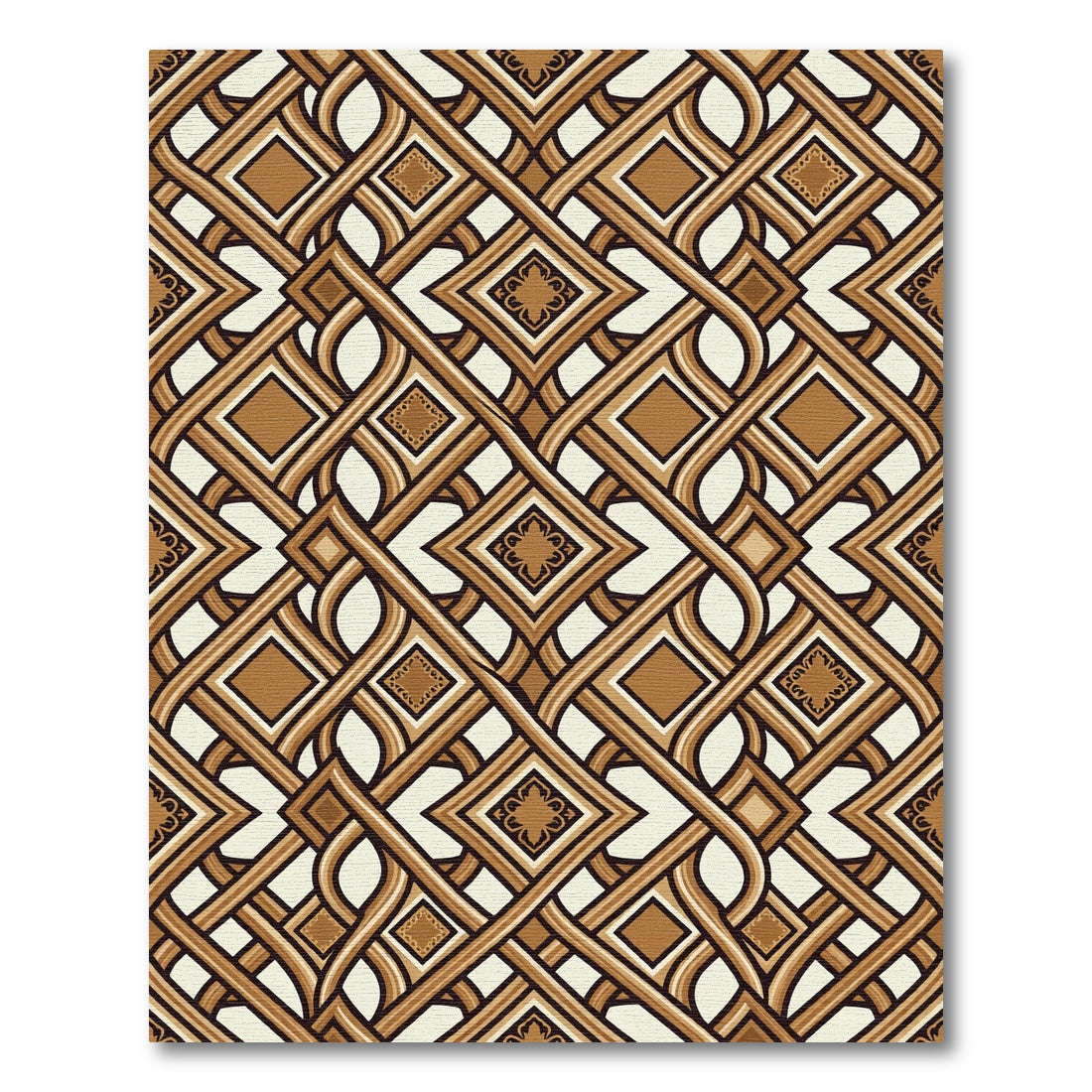 Brown And Cream Interlocking Diamond Tile Rug