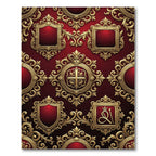 Royal Crimson Gold Ornate Heraldic Crest Rug