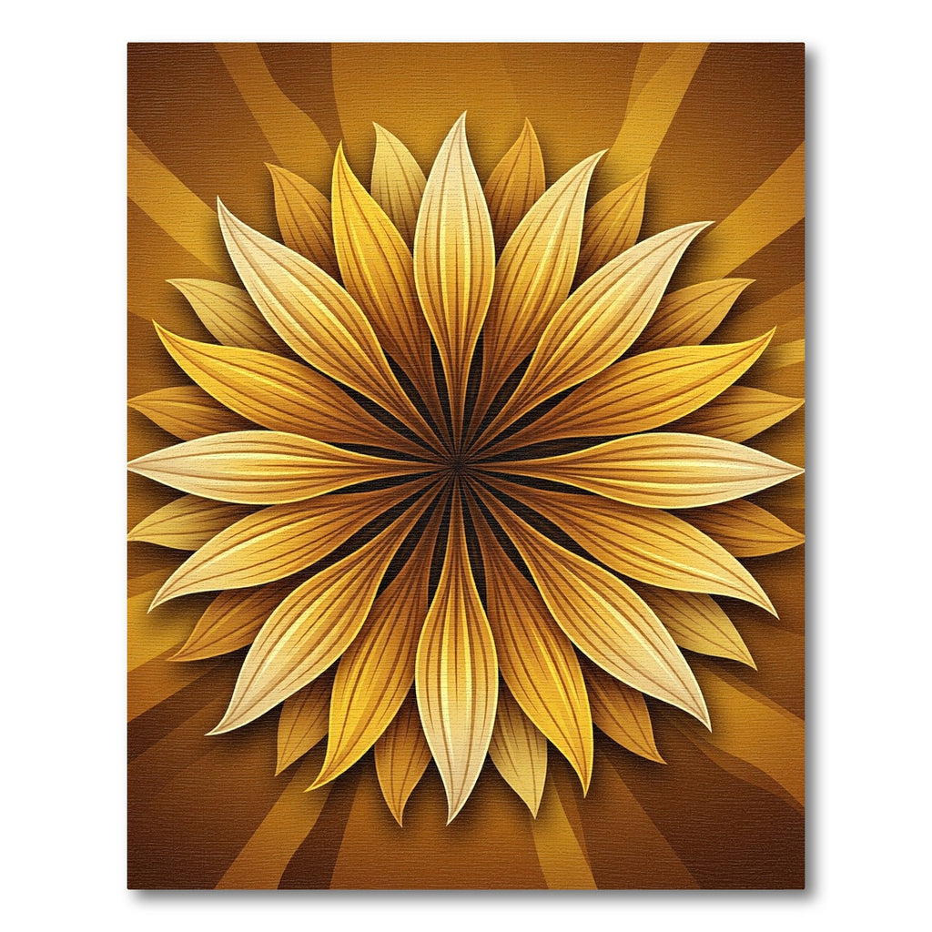 Golden Radiant Sunburst Floral Medallion Rug