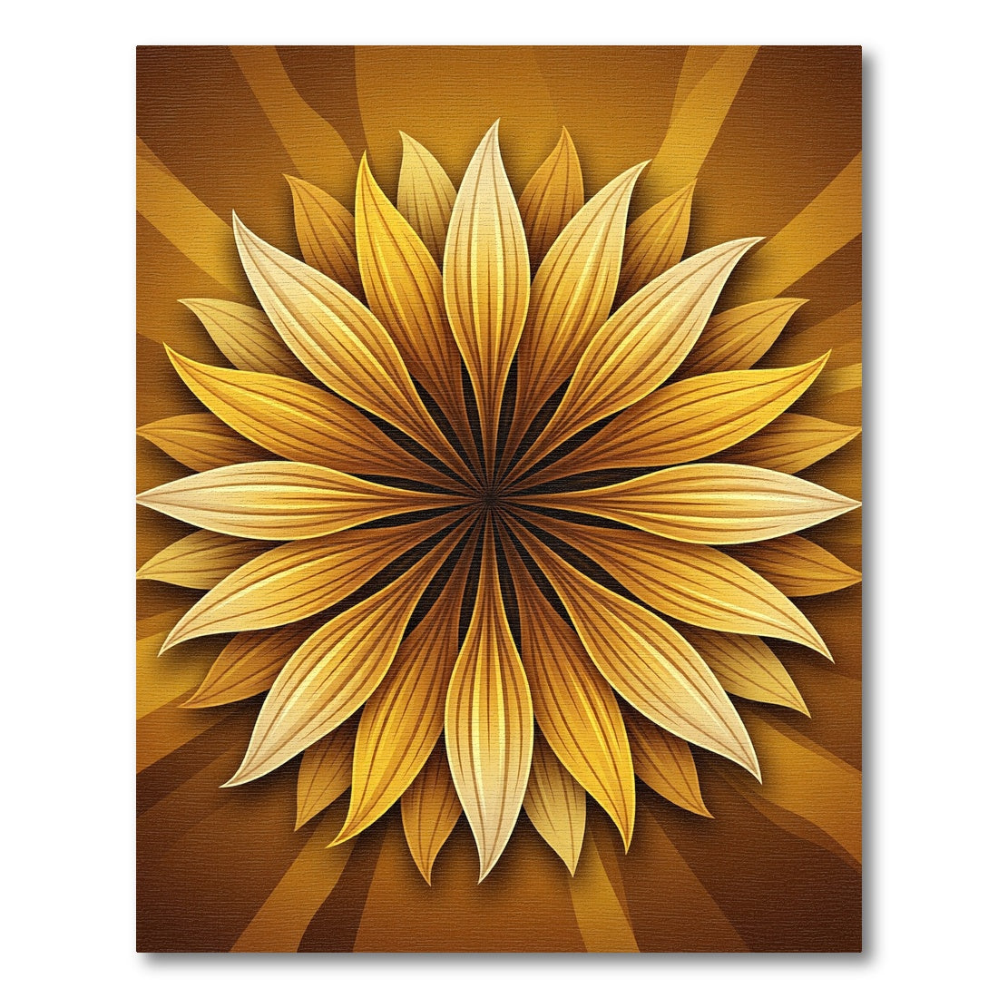 Golden Radiant Sunburst Floral Medallion Rug