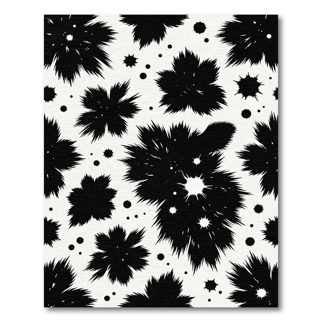 Monochrome Abstract Ink Splatter Floral Rug