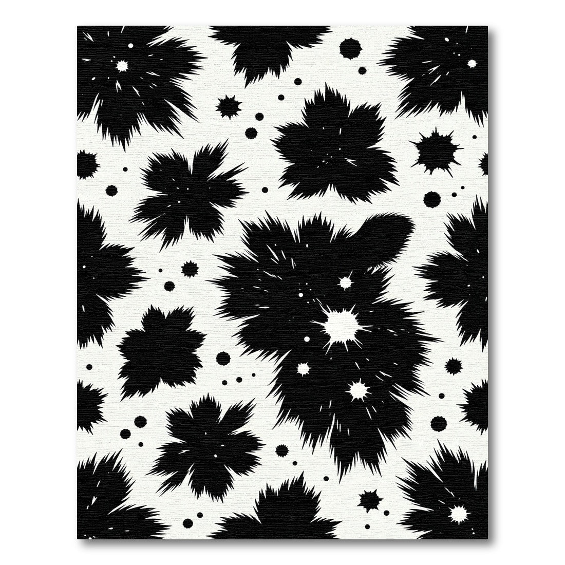 Monochrome Abstract Ink Splatter Floral Rug