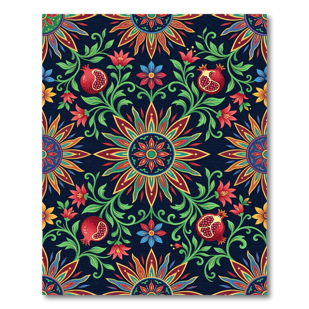 Vibrant Pomegranate Floral Medallion Garden Rug