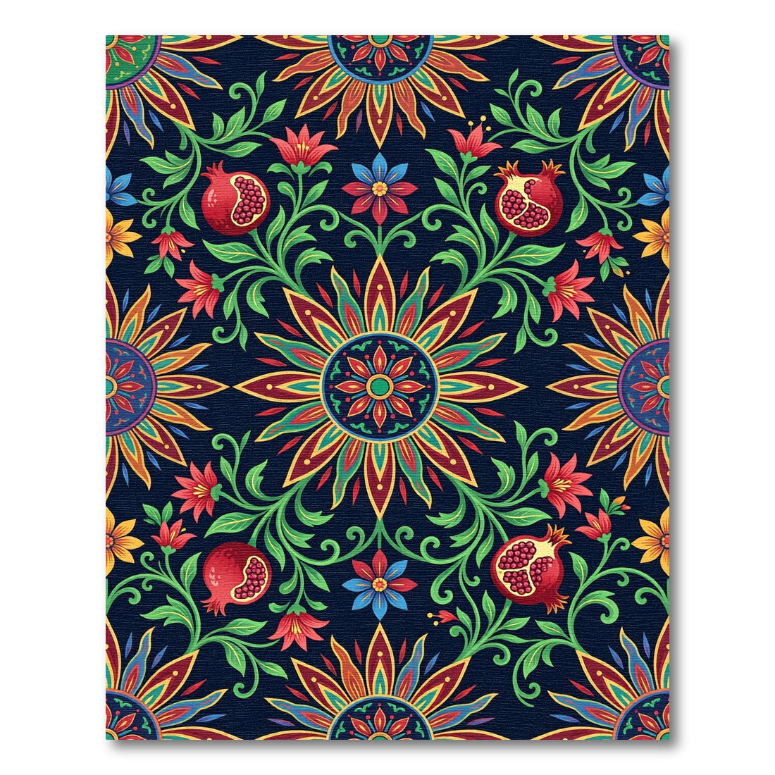 Vibrant Pomegranate Floral Medallion Garden Rug