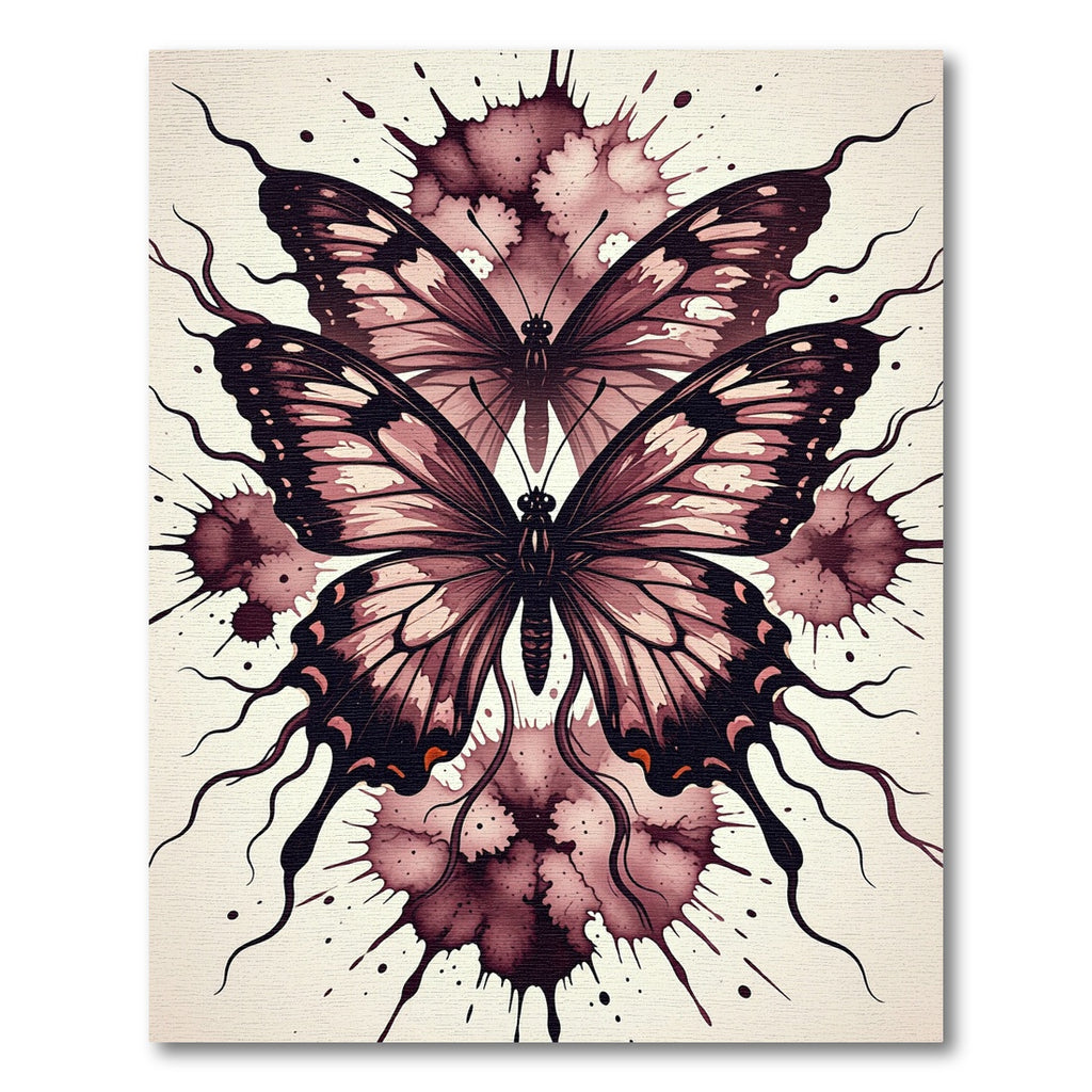 Crimson Double Butterfly Ink Splatter Rug