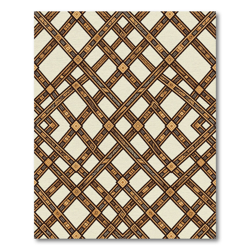 Earthy Brown Geometric Trellis Grid Rug