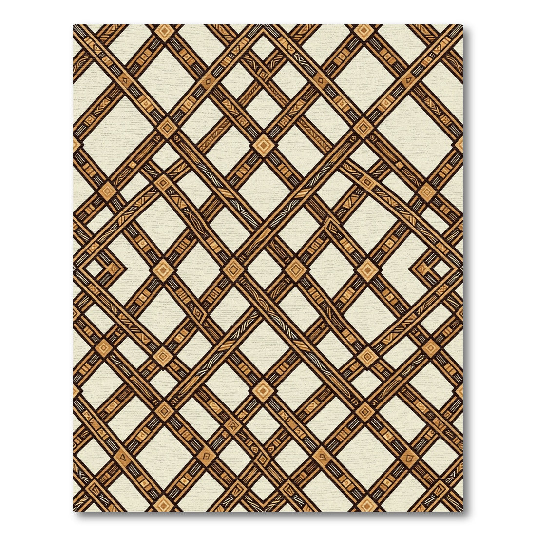 Earthy Brown Geometric Trellis Grid Rug