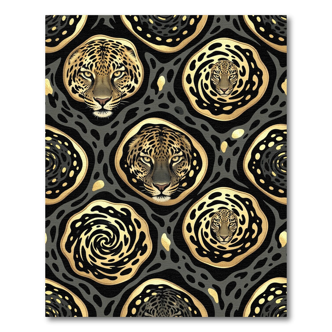 Black Gold Leopard Swirl Medallion Rug
