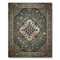 Antique Teal Golden Floral Medallion Rug