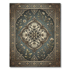 Antique Teal Golden Floral Medallion Rug