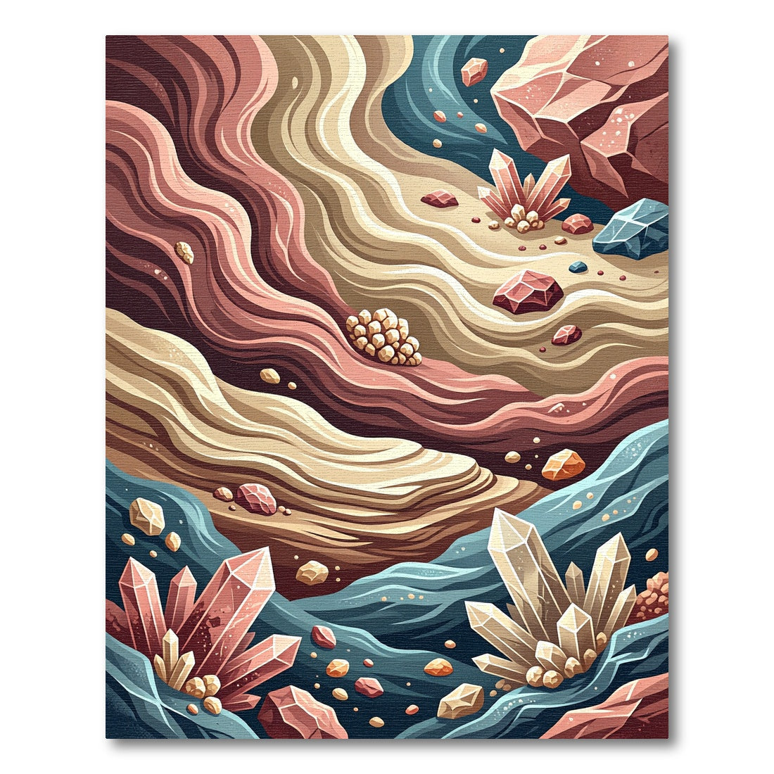 Earthy Crystal Layered Abstract Wave Rug