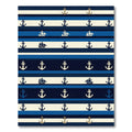 Nautical Striped Anchors Sailboats Navy Blue Rug