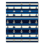 Nautical Striped Anchors Sailboats Navy Blue Rug