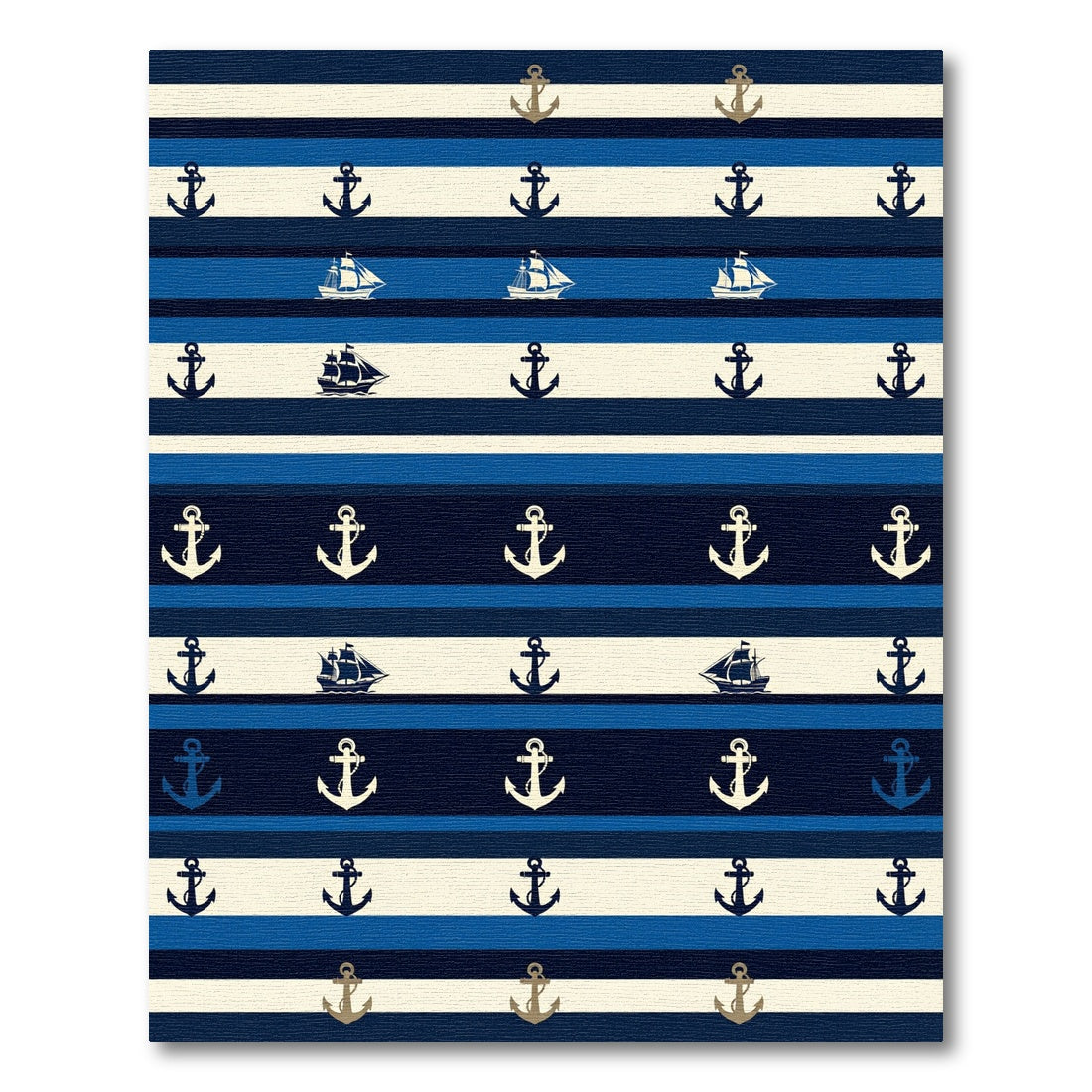Nautical Striped Anchors Sailboats Navy Blue Rug
