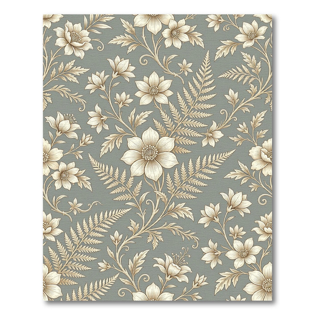 Vintage Cream Floral Fern Pattern Rug
