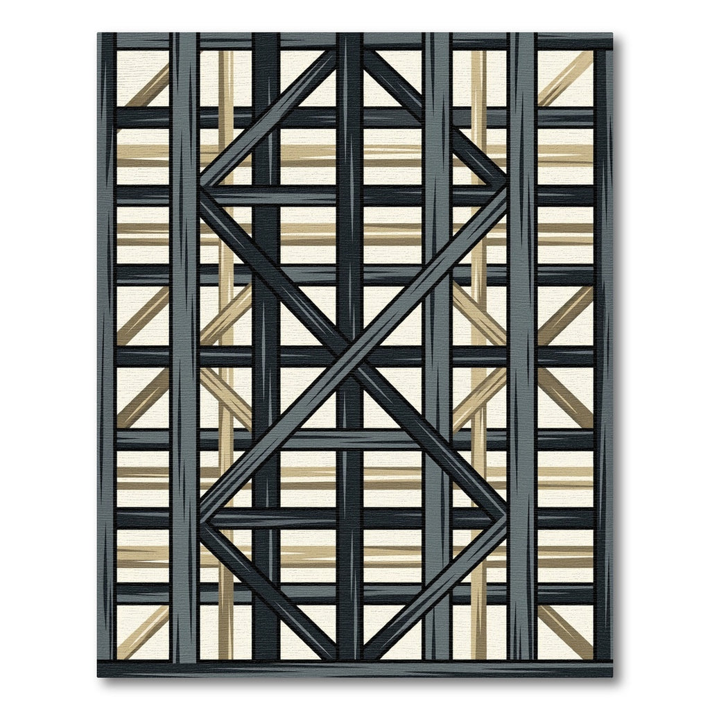 Geometric Lattice Dark Gray and Tan Rug