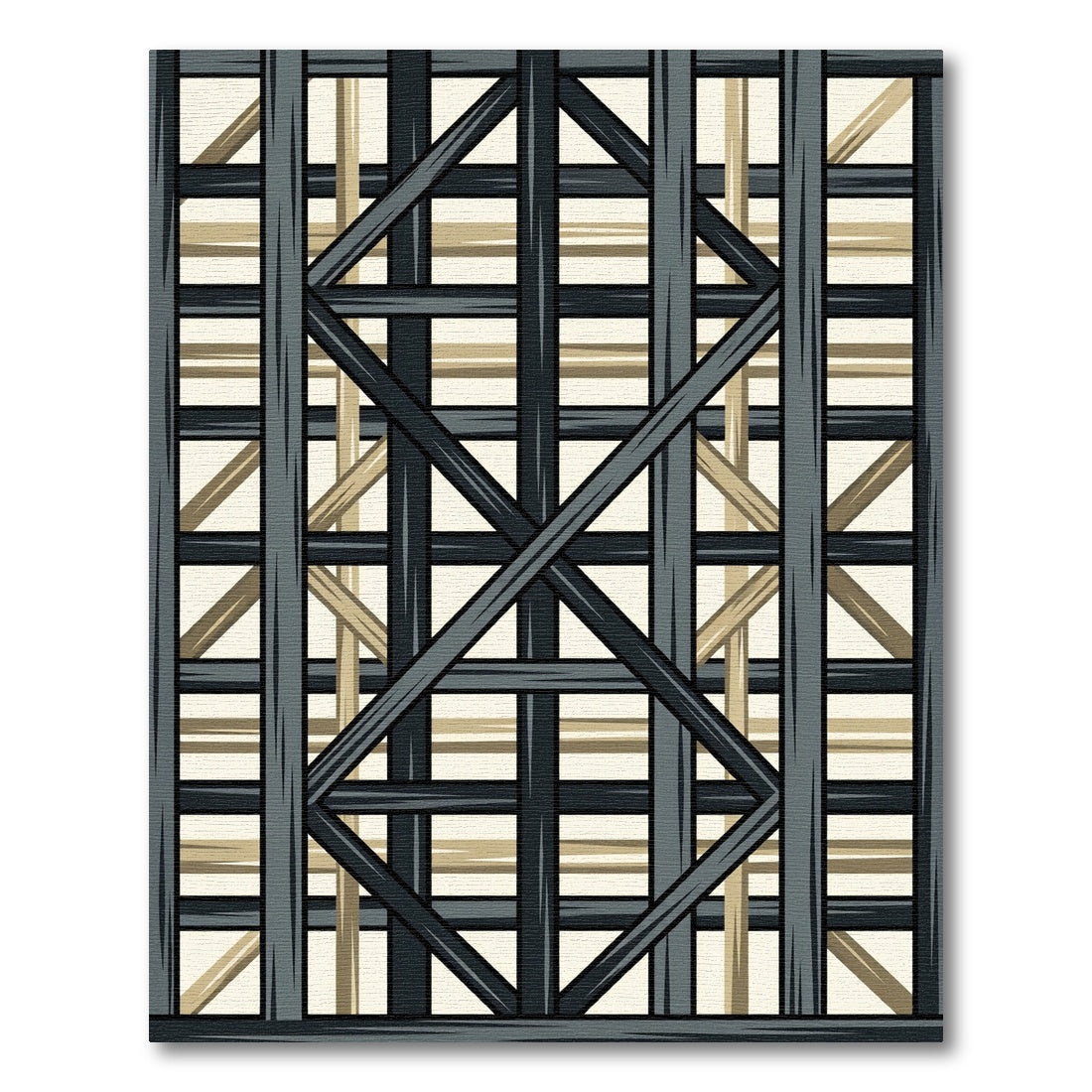 Geometric Lattice Dark Gray and Tan Rug