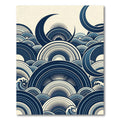 Midnight Blue Abstract Crescent Wave Rug