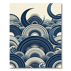 Midnight Blue Abstract Crescent Wave Rug