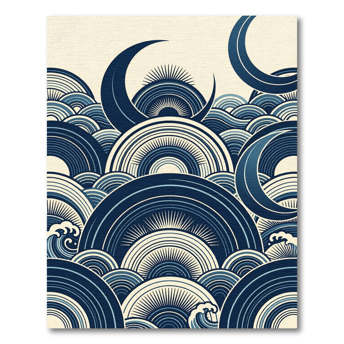 Midnight Blue Abstract Crescent Wave Rug