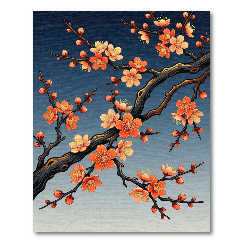 Coral Cherry Blossom Branches Gradient Rug