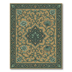 Golden Green Floral Vine Scroll Rug