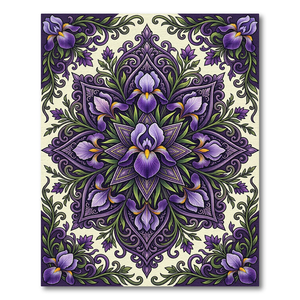 Ornate Purple Iris Floral Mandala Rug