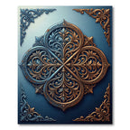Ornate Gold and Blue Filigree Medallion Rug