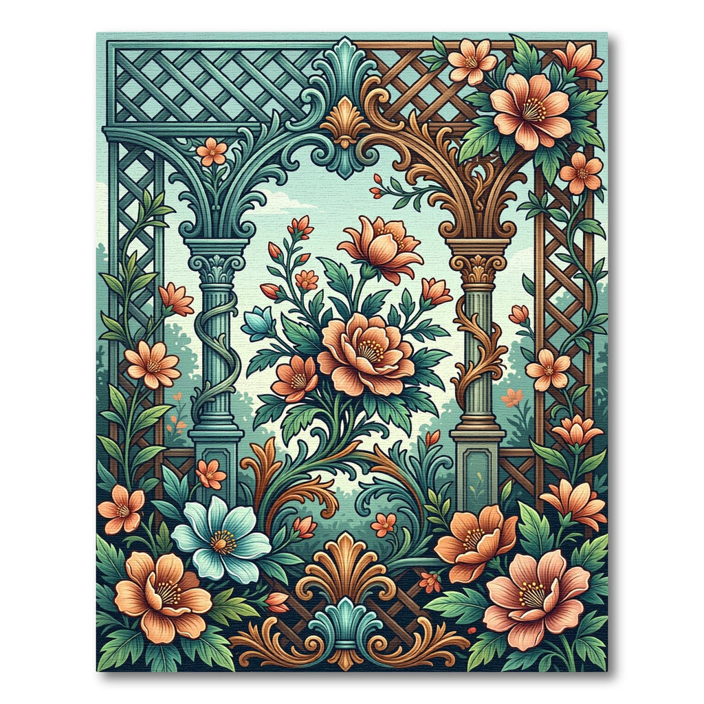 Elegant Floral Archway Botanical Tapestry Rug