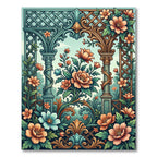 Elegant Floral Archway Botanical Tapestry Rug
