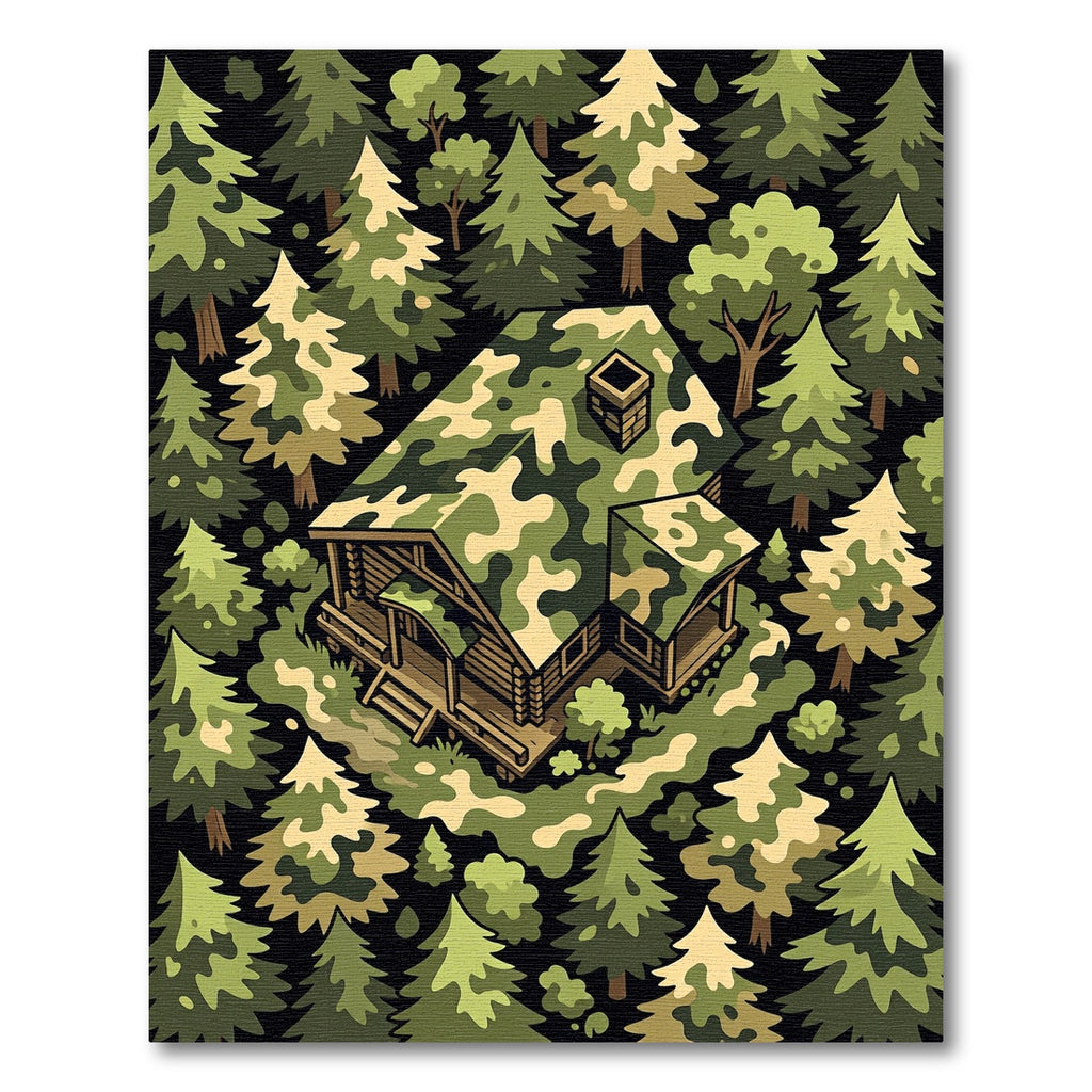 Camo Cabin Forest Isometric Vista Rug
