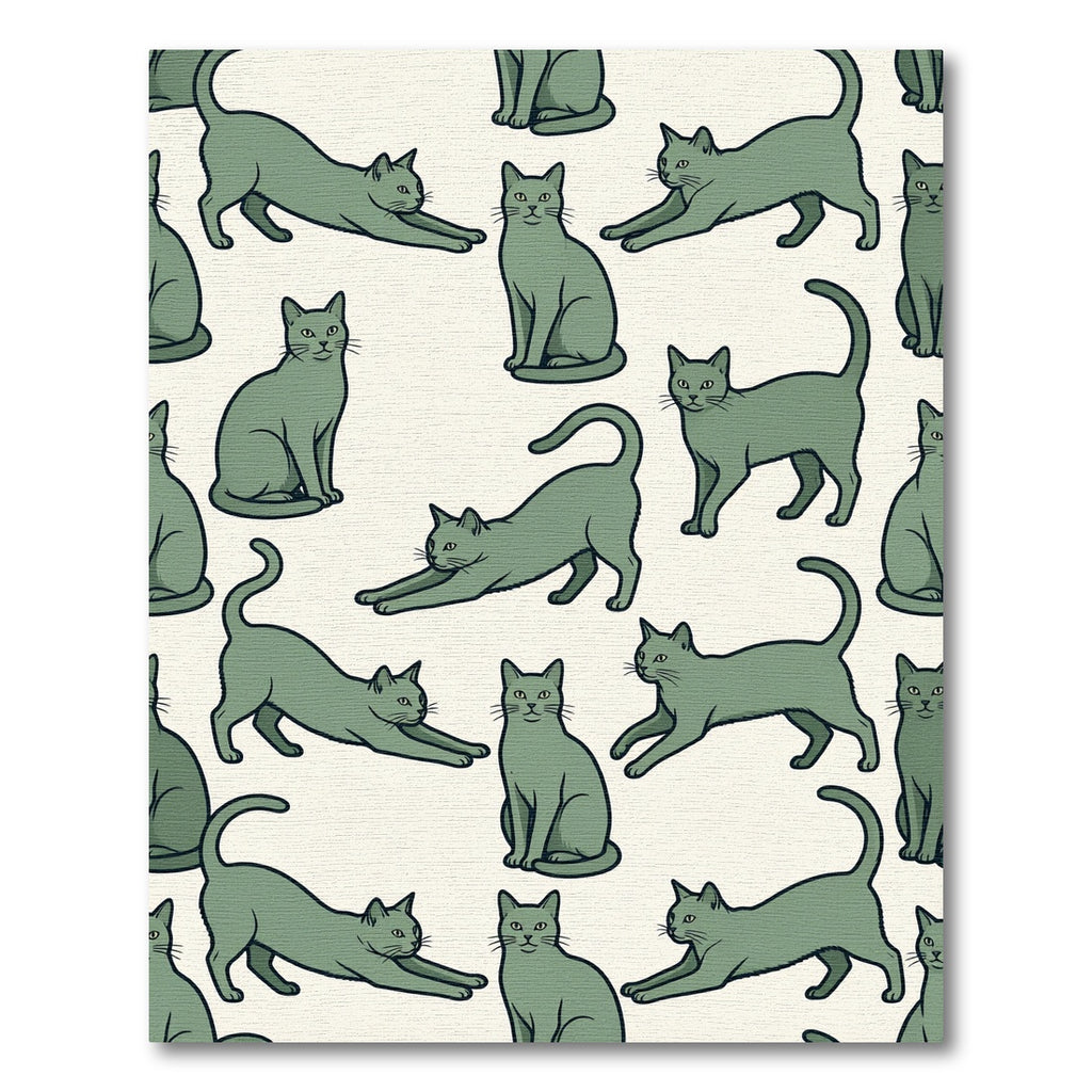Sage Green Minimalist Stretching Cat Illustration Rug